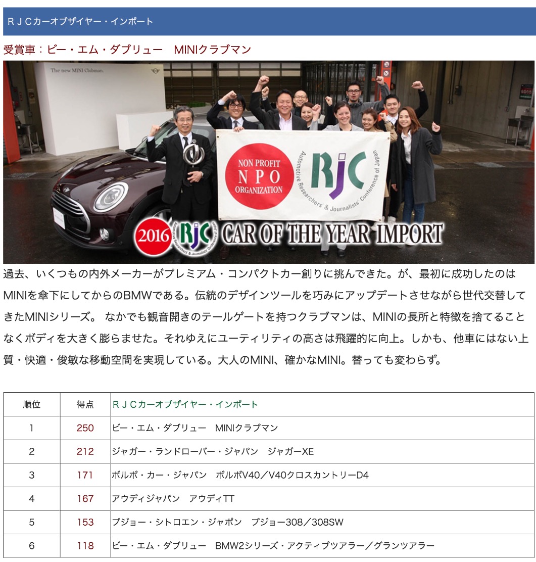 RJC カーオブザイヤーインポート 6 ベスト