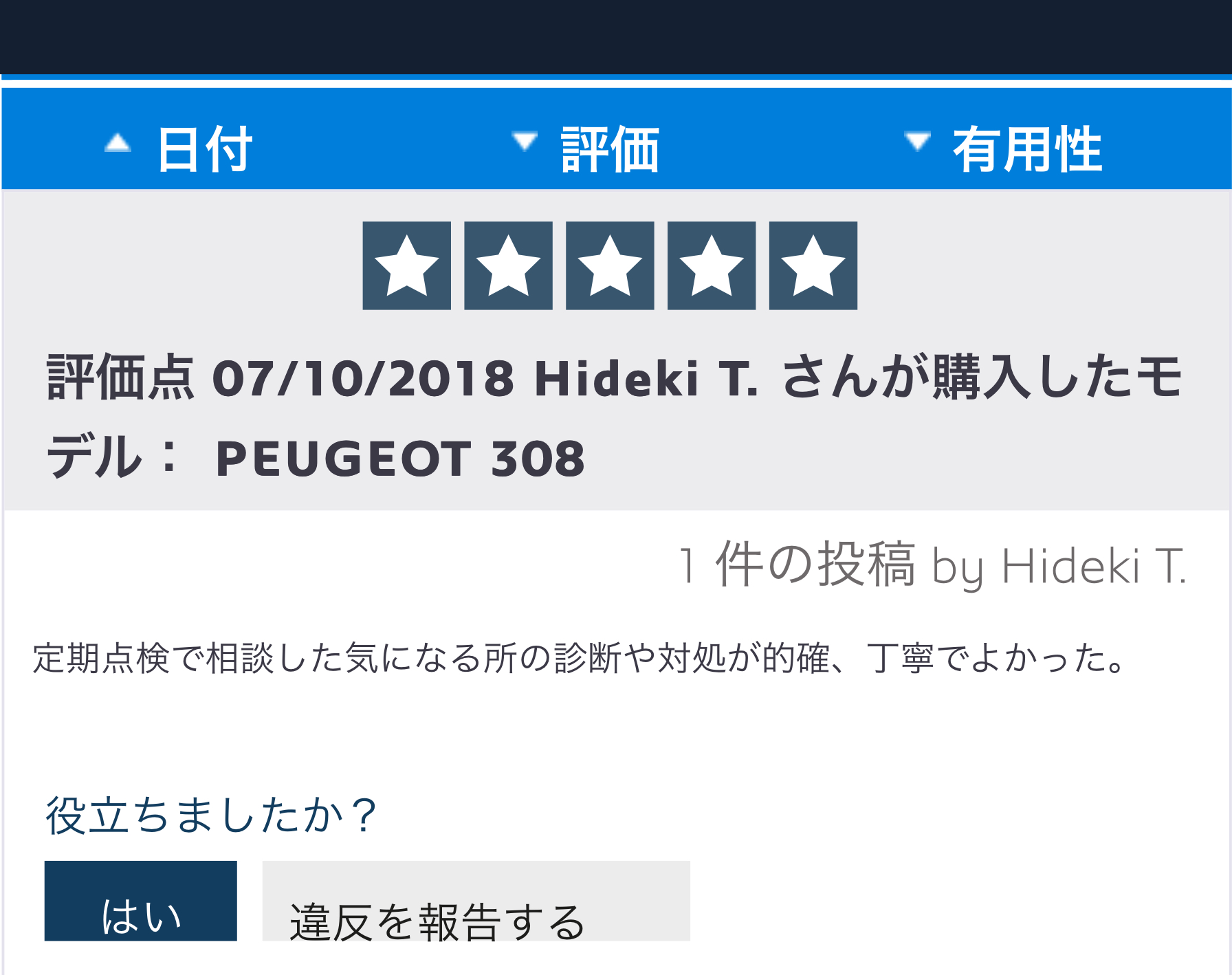 PEUGEOT ADVISORへの投稿、ありがとうございます。